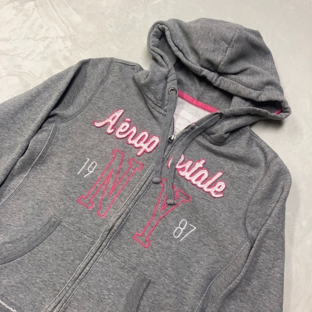 Vintage Y2K Aeropostale Women's M Hoodie Full Zip Up Puff‎ Print Spellout Surf